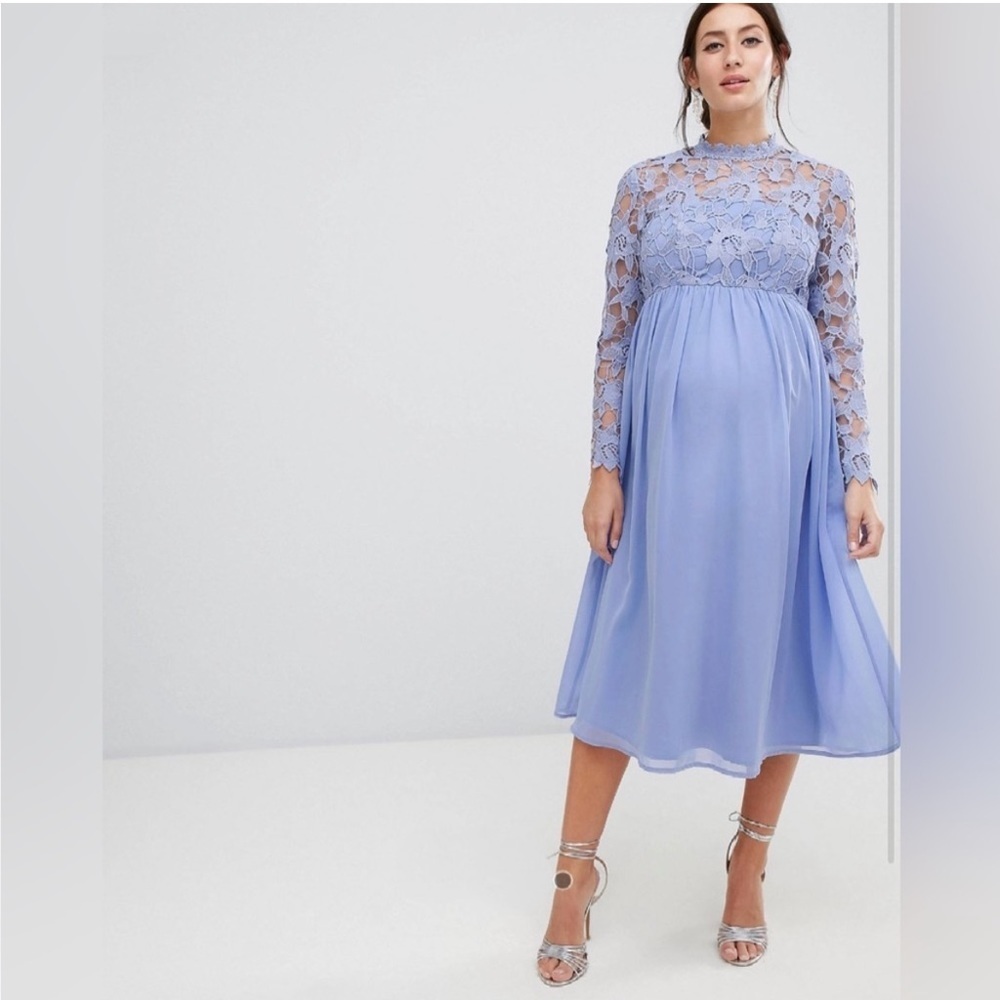CHI CHI‎ LONDON 4 Maternity Lolita Lace Midi Dress Periwinkle Blue